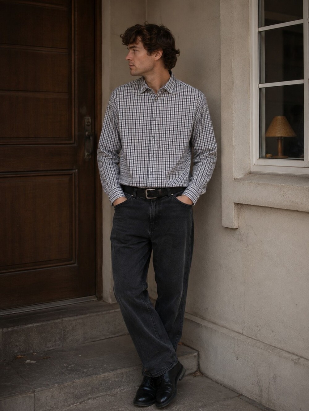 Britches XL Gray Check Button Up Shirt Mens Long Sleeve Dress Casual Plaid